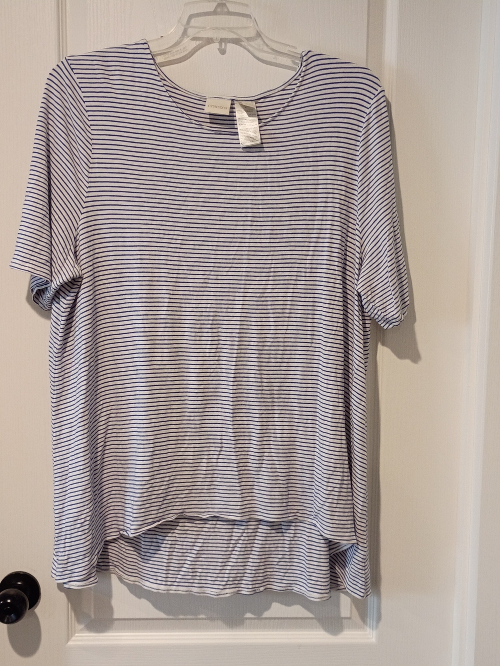 Chico's White & Navy Striped Short-Sleeve Crewneck Top